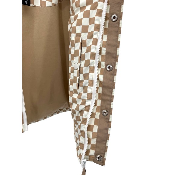 Beach Riot Canyon Puffer Vest Taupe Check‎ Cropped Sleeveless Zip Snap Women's M - Picture 3 of 5